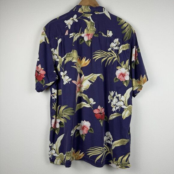 Tommy Bahama Men's Shirt Sz L Silk Hawaiian Style Button Down Loop Collar Purple - Picture 5 of 5